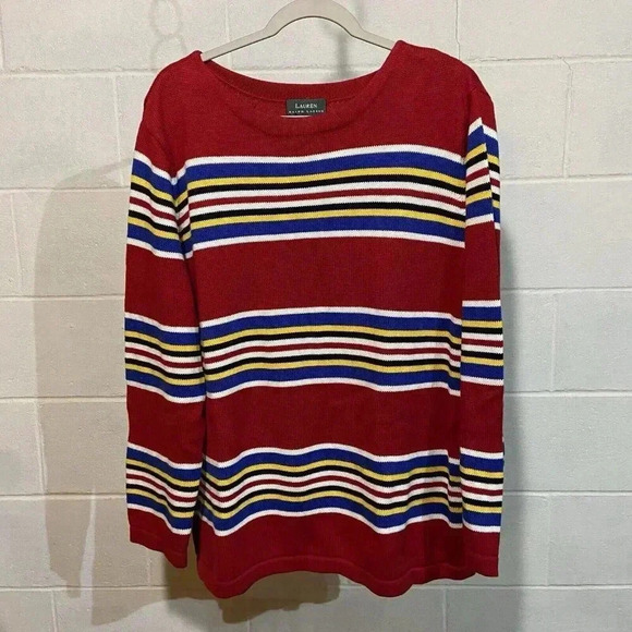 Vintage Lauren Ralph Lauren Women’s‎ Colorful Striped Sweater XLARGE Red Stripes - Picture 1 of 7